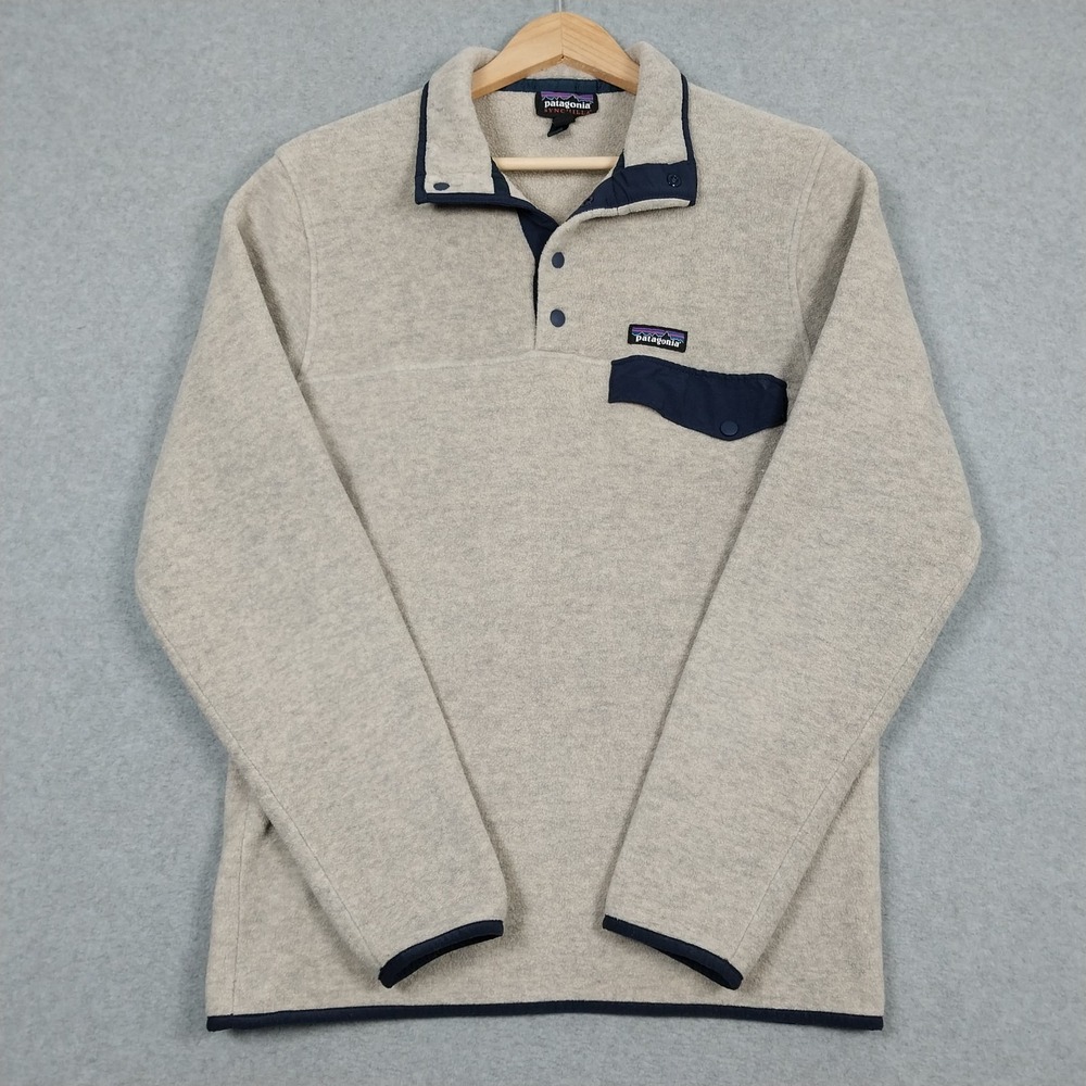 Patagonia Synchilla Mens Medium Oatmeal Snap T Pullover Fleece Outdoors Hiking